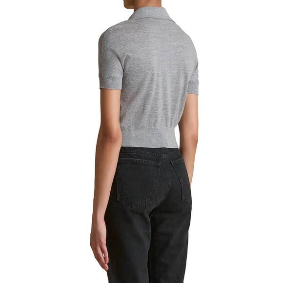 Khaite Morgane SS Collared Top in Mercury S - Picture 2 of 5